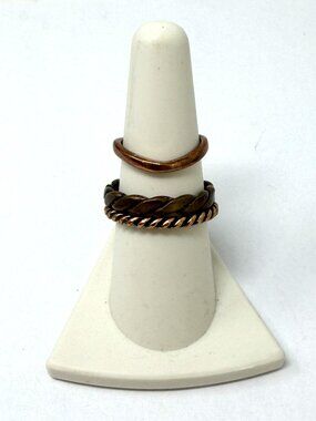 Vintage Copper Ring Lot Set of 3 – Twisted Rope & Braided Designs – Southwestern